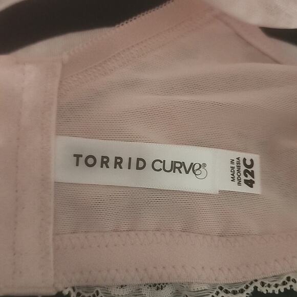 Torrid Bandeau multi way Unlined Balconette Lace Bra in light pink orange 42C - Picture 9 of 12